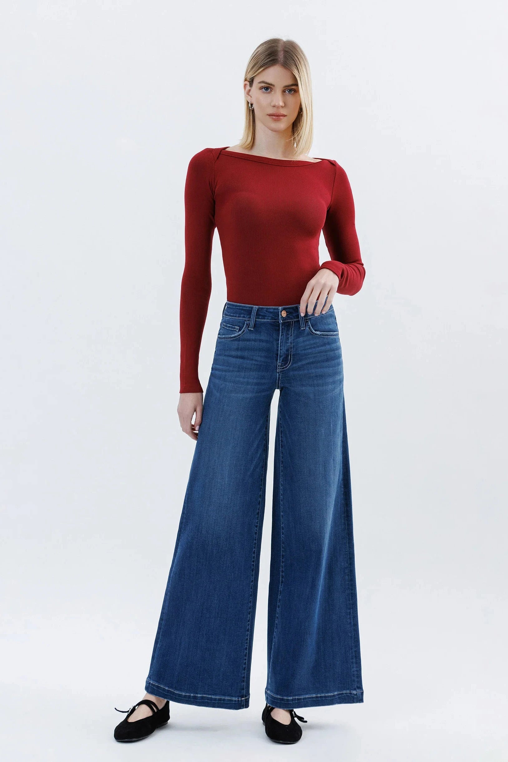 Jesse Mid Rise Palazzo Jeans
