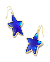 Ada Gold Star Drop Earrings - Cobalt Blue Illusion