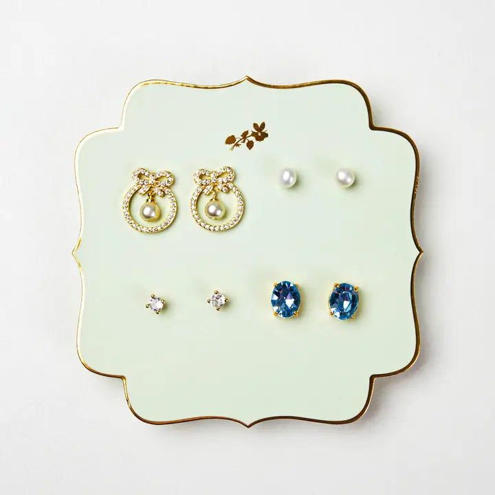 Parisian Bow Blue Earrings Set of 4