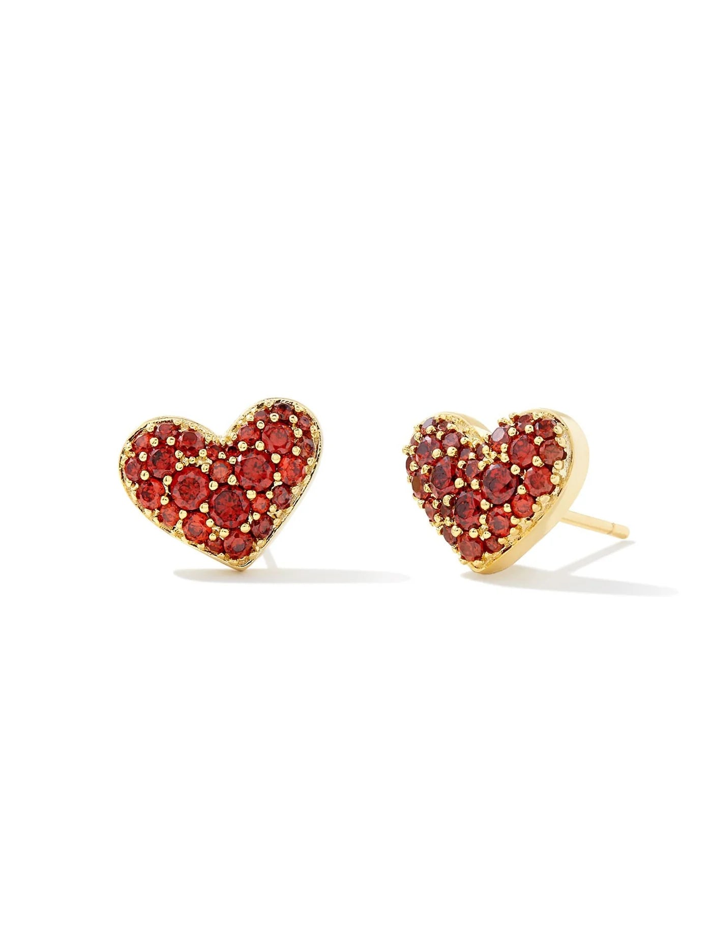 Ari Heart Gold Pave Earrings - Red Crystal