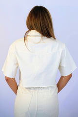 18" Long Boxy Cropped Denim Shirt