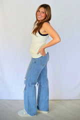 Contrast Rib Tank - White