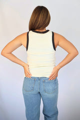 Contrast Rib Tank - White