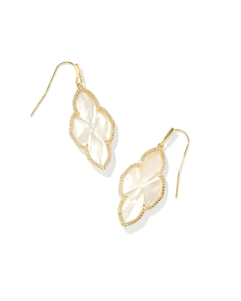 Abbie Gold Pave Drop Earrings - Ivory Mother-of-Pearl