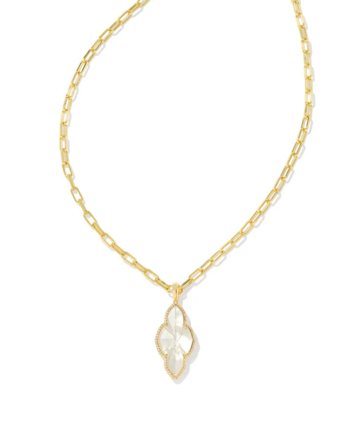 Abbie Pave Frame Pendant Necklace - Ivory Mother-of-Pearl