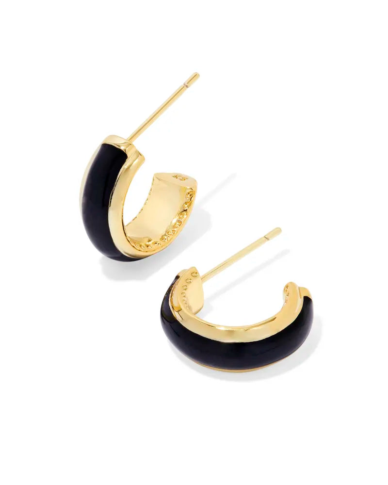 Ainsley Gold Huggie Earrings - Black Enamel