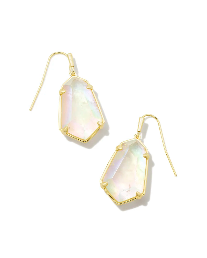 Alexandria Gold Drop Earrings - Iridescent Rock Crystal