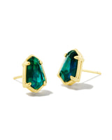 Alexandria Gold Stud Earrings - Teal Green Illusion
