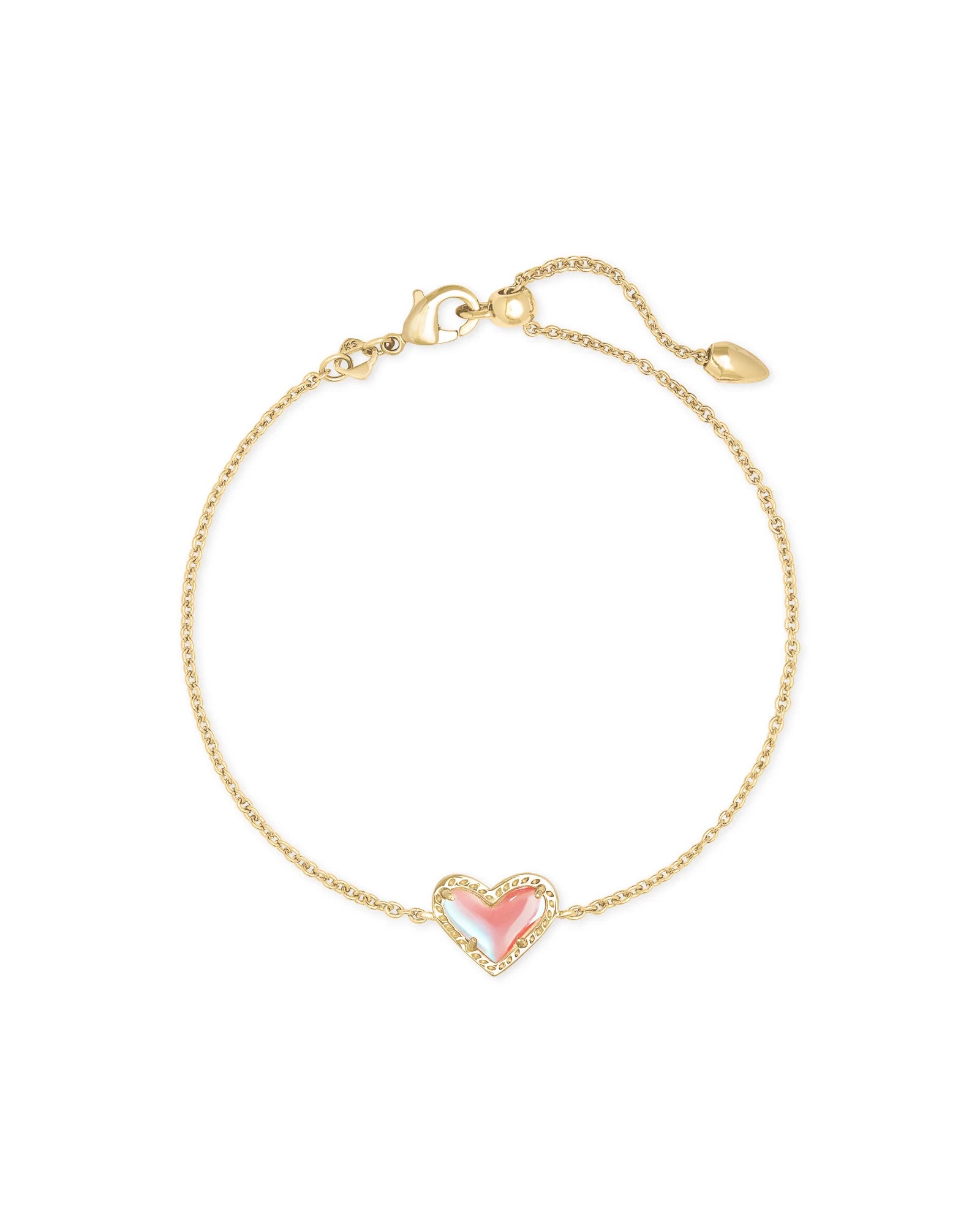 Ari Heart Gold Delicate Chain Bracelet - Dichroic Glass