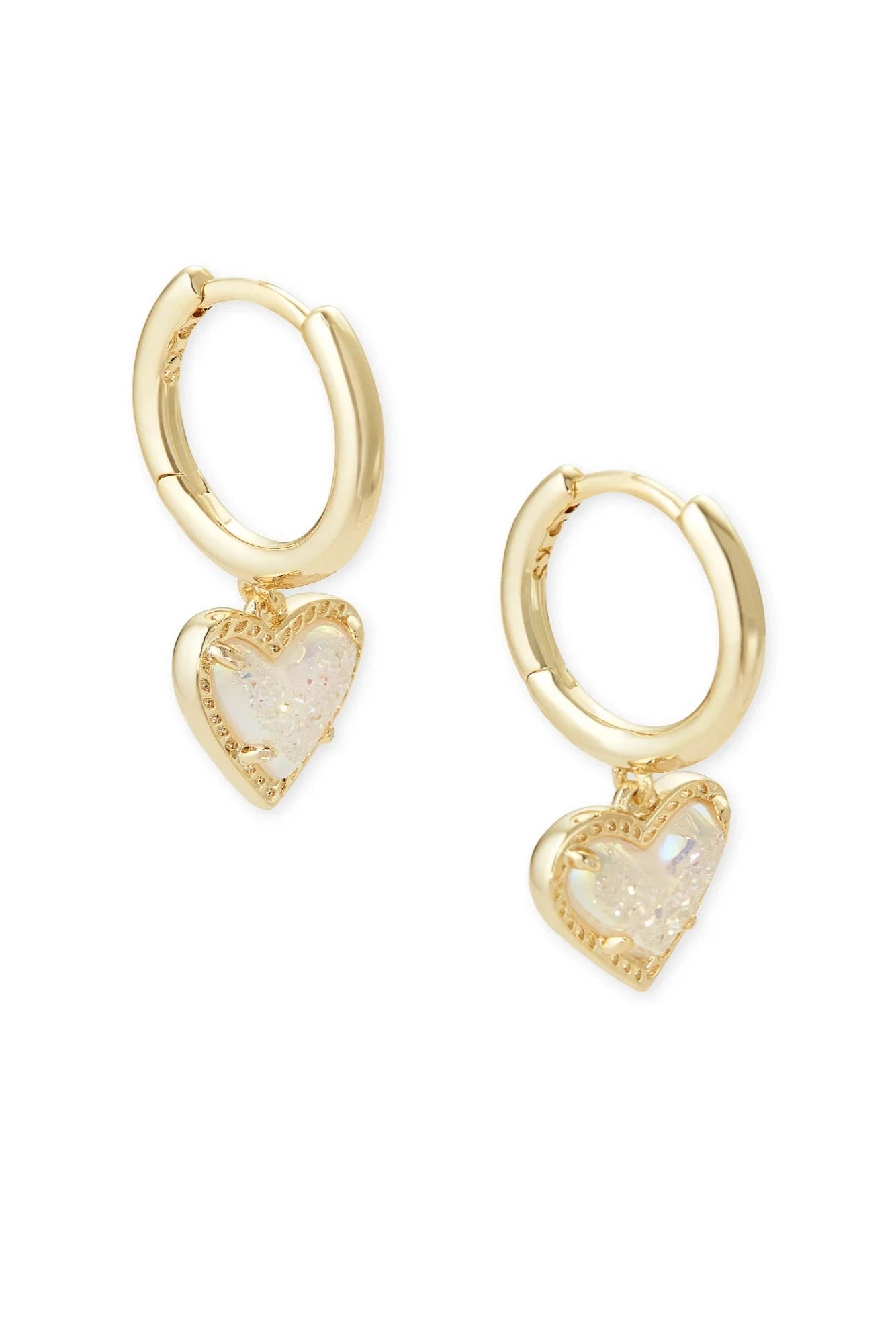 Ari Heart Gold Huggie Earrings - Iridescent Drusy