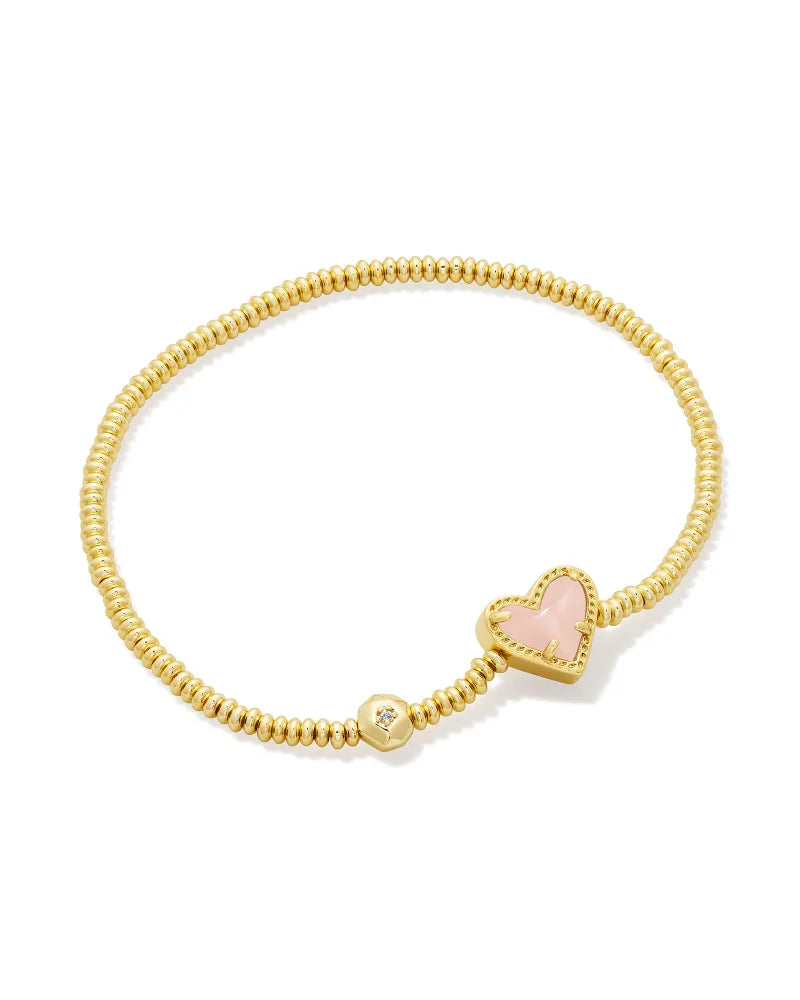 Ari Heart Gold Stretch Bracelet - Rose Quartz