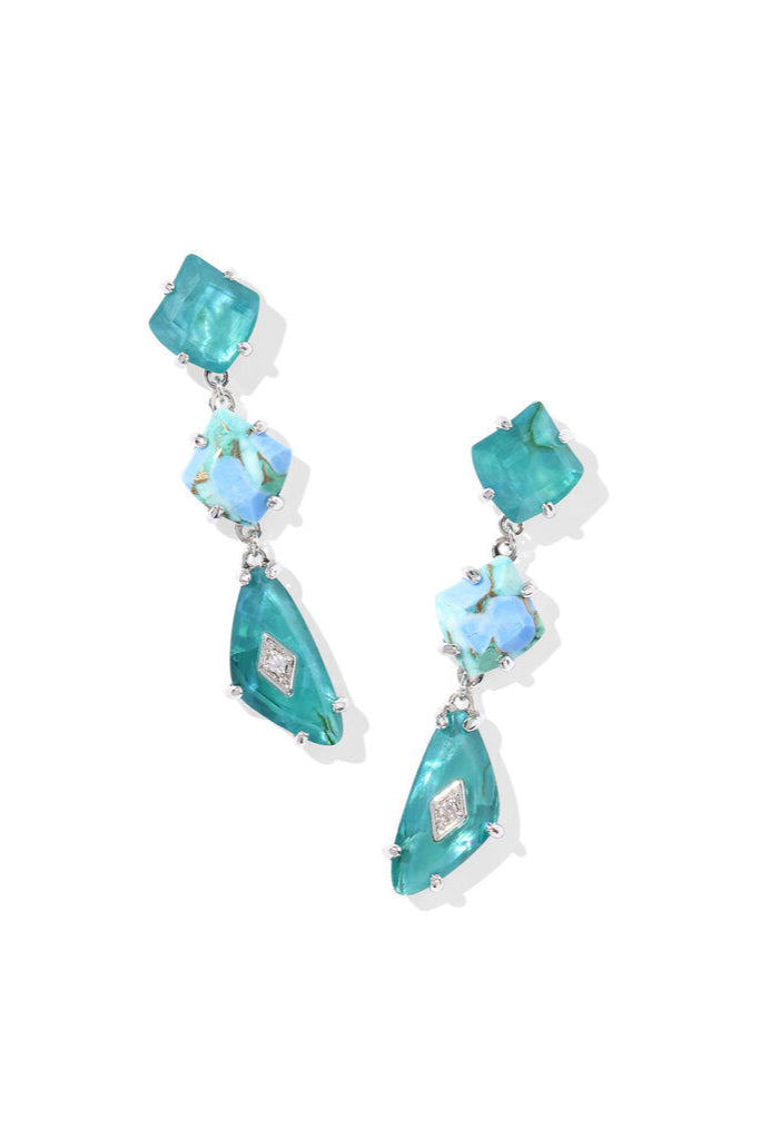 Bianca Rhodium Linear Earrings - Bright Aqua Mix