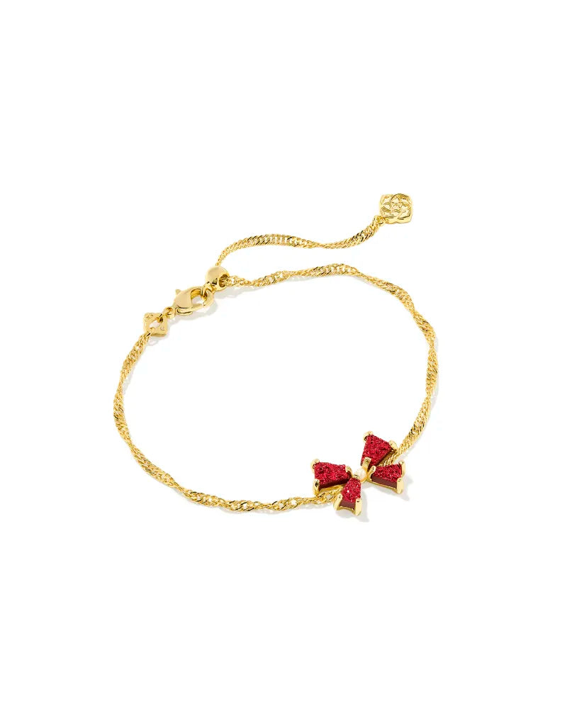 Blair Bow Gold Delicate Chain Bracelet - Red Drusy
