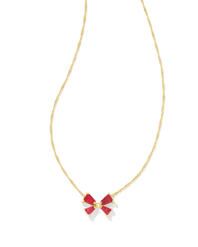 Blair Bow Gold Short Pendant Necklace - Red Drusy