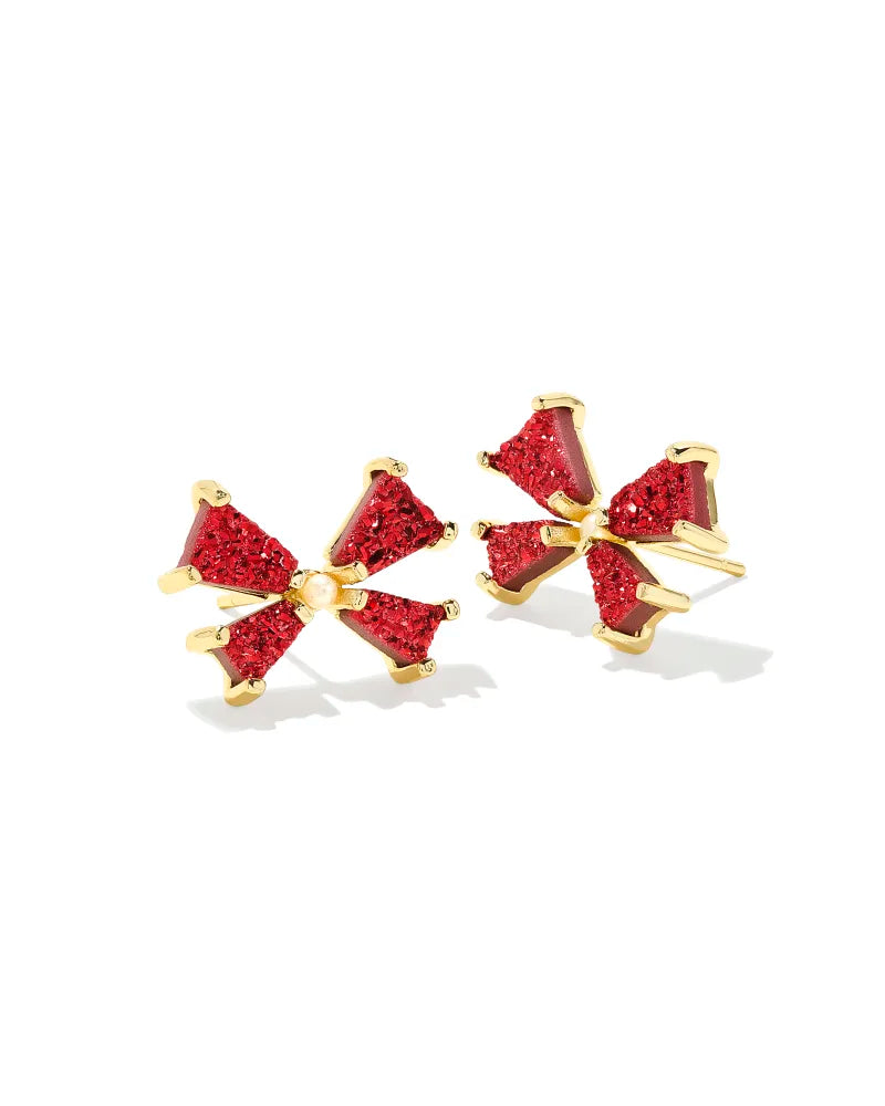 Blair Bow Gold Small Stud Earrings - Red Drusy
