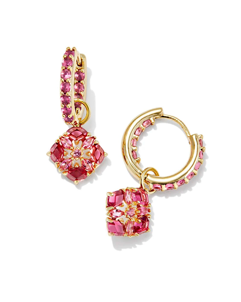 Dira Gold Huggie Earrings - Pink Crystal