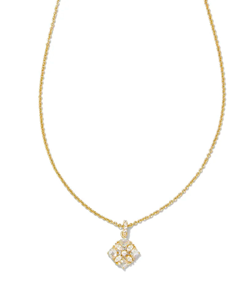 Dira Gold Short Pendant Necklace - White Crystal
