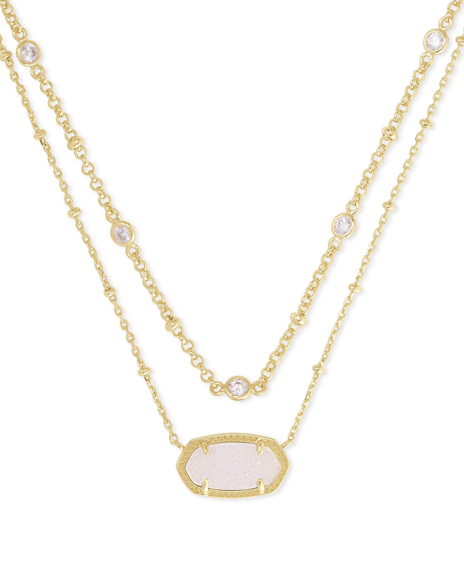 Elisa Gold Multi Strand Pendant Necklace - Iridescent Drusy