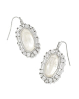 Elle Rhodium Crystal Frame Drop Earrings - Ivory Mother-of-Pearl