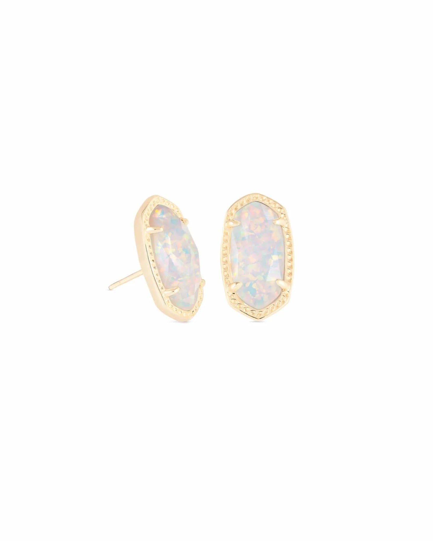 Ellie Gold Stud Earrings - White Opal