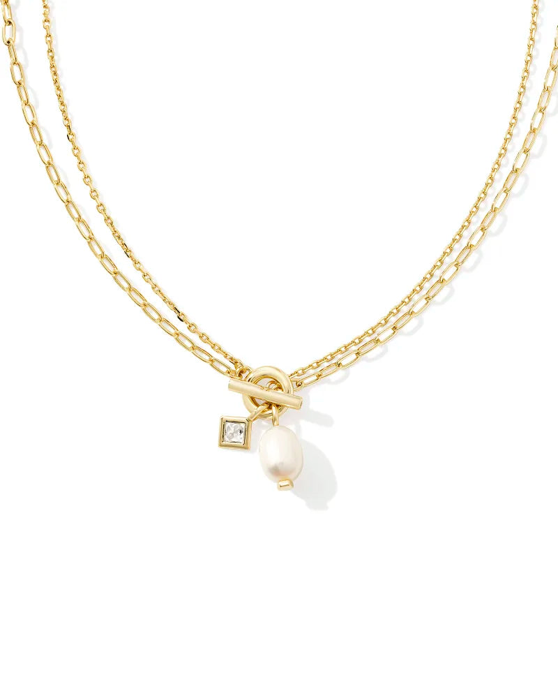 Eve Gold Pearl Multi Chain Necklace - White Pearl