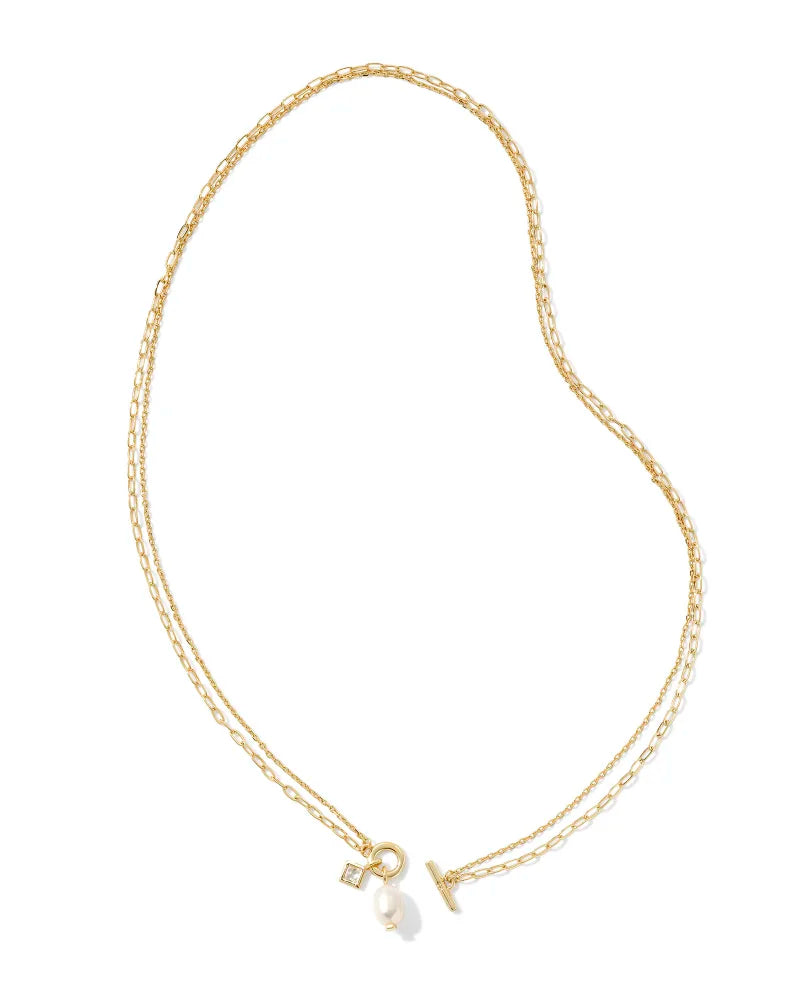 Eve Gold Pearl Multi Chain Necklace - White Pearl