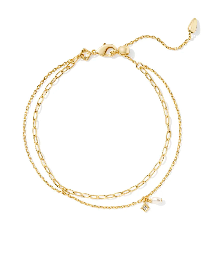 Eve Gold Pearl Multi Strand Bracelet - White Pearl