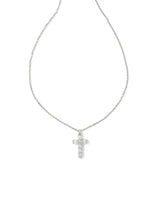 Gracie Rhodium Cross Pendant Necklace - White Crystal