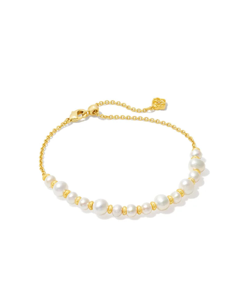Jovie Gold Beaded Delicate Chain Bracelet-White Pearl