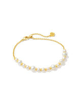 Jovie Gold Beaded Delicate Chain Bracelet-White Pearl