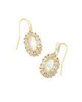 Lee Gold Crystal Frame Drop Earrings - Ivory Mother-of-Pearl
