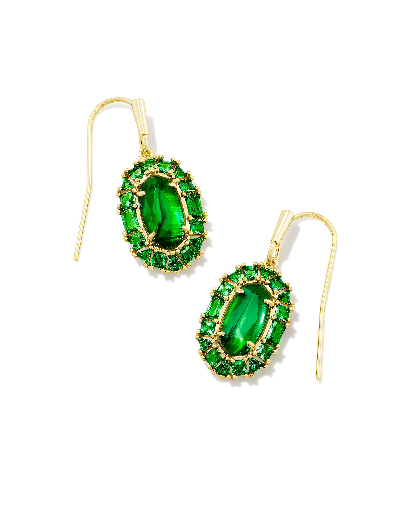 Lee Gold Crystal Frame Drop Earrings - Kelly Green
