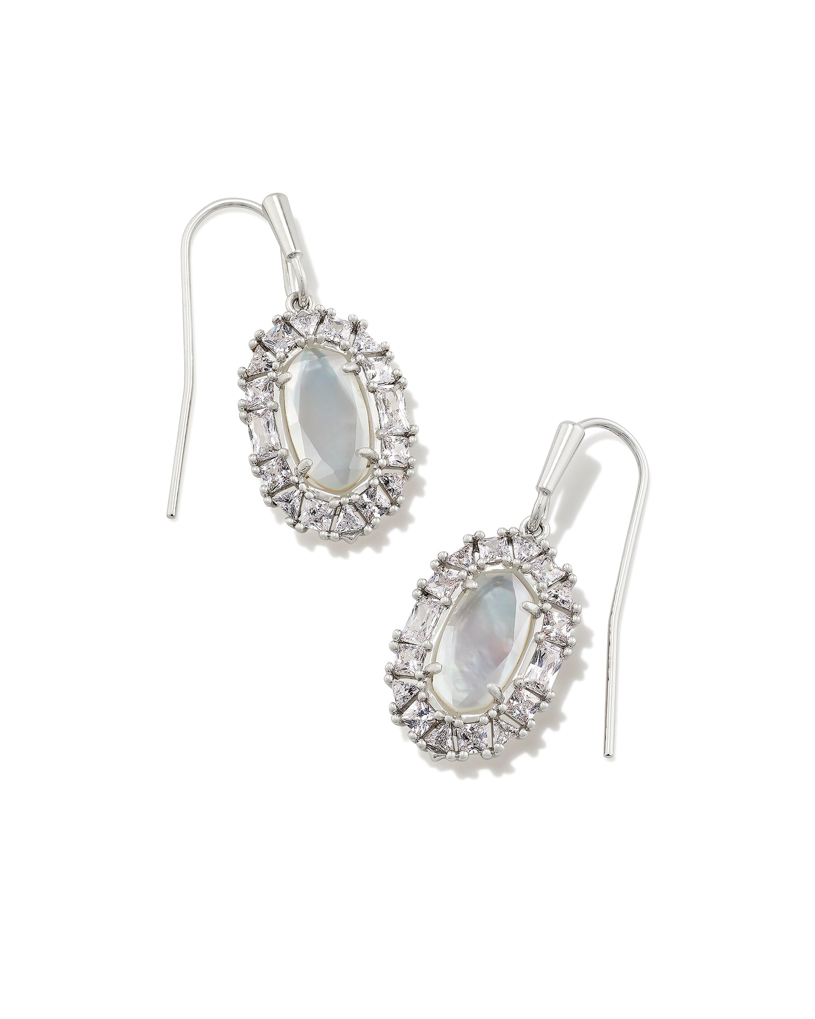 Lee Rhodium Crystal Frame Drop Earrings - Ivory Mother-of-Pearl