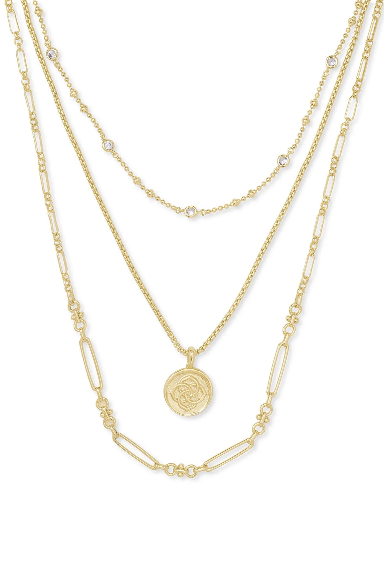 Medallion Coin Gold Triple Strand Necklace