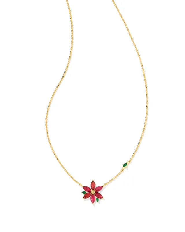 Poinsettia Gold Short Pendant Necklace