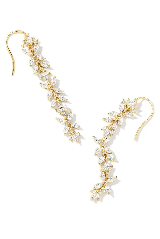 Rosalie Gold Linear Earrings - White Crystal