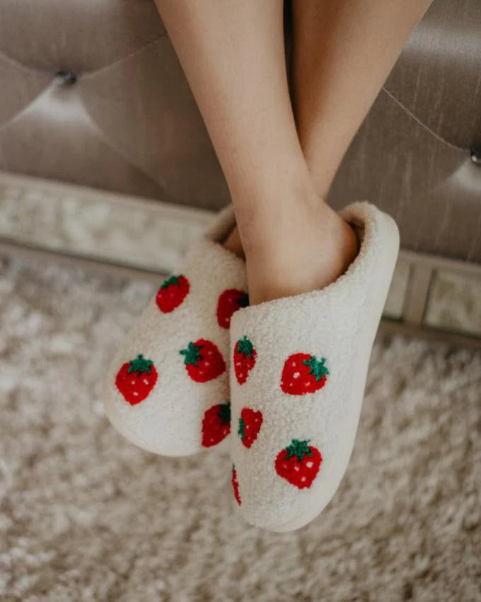 Strawberry Fuzzy Slippers