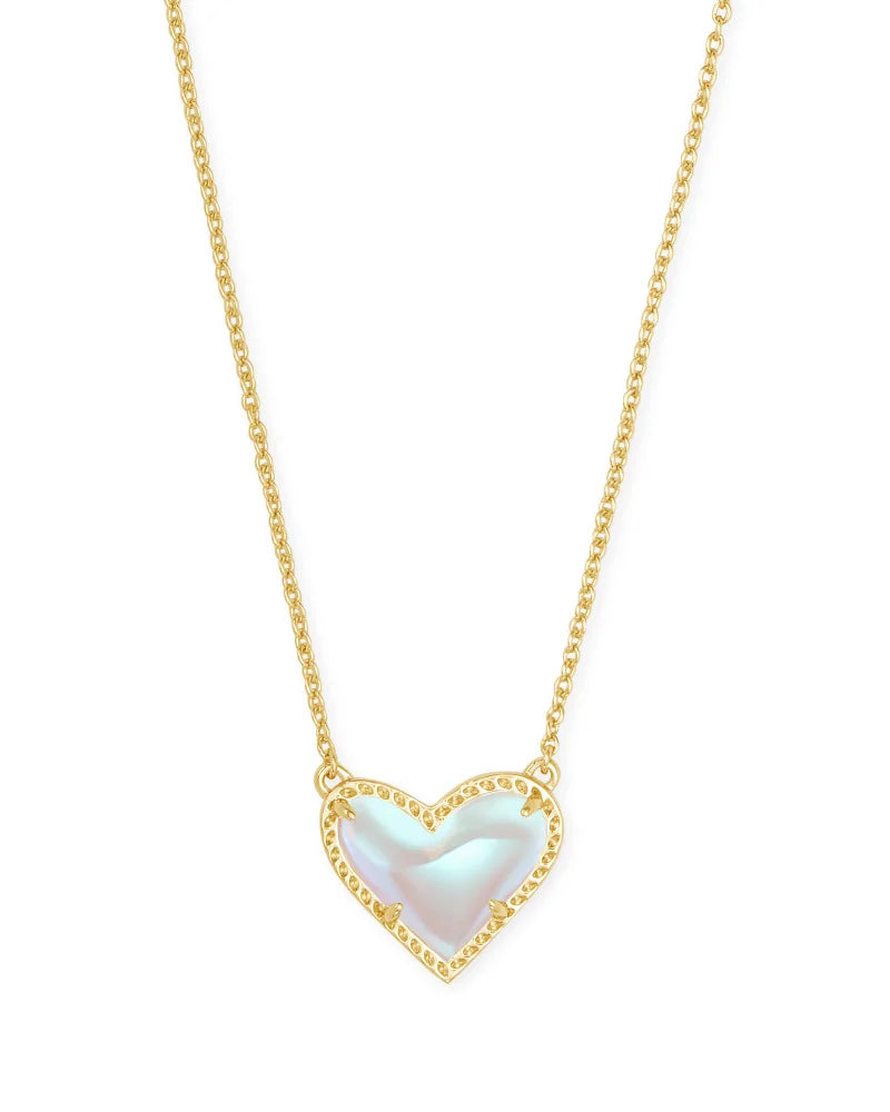 Ari Heart Gold Short Pendant Necklace-Dichroic Glass