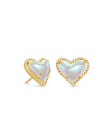Ari Heart Gold Stud Earrings-Dichroic Glass