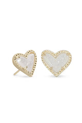 Ari Heart Gold Stud Earrings-Iridescent Drusy