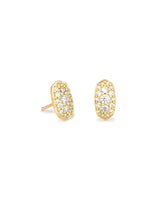 Grayson Gold Stud Earrings-White Crystal
