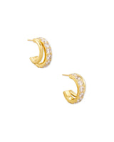 Livy Gold Huggie Earrings-White Crystal