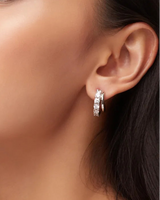 Livy Rhodium Huggie Earrings-White Crystal