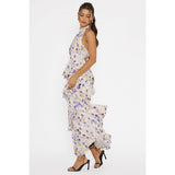 Halter Tiered Floral Watercolor Maxi Dress