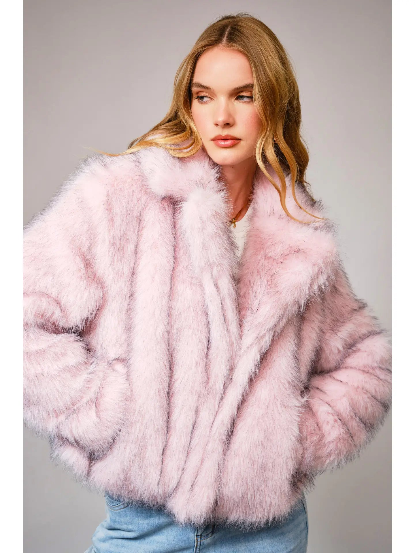 Faux Two-Tone Fur Coat