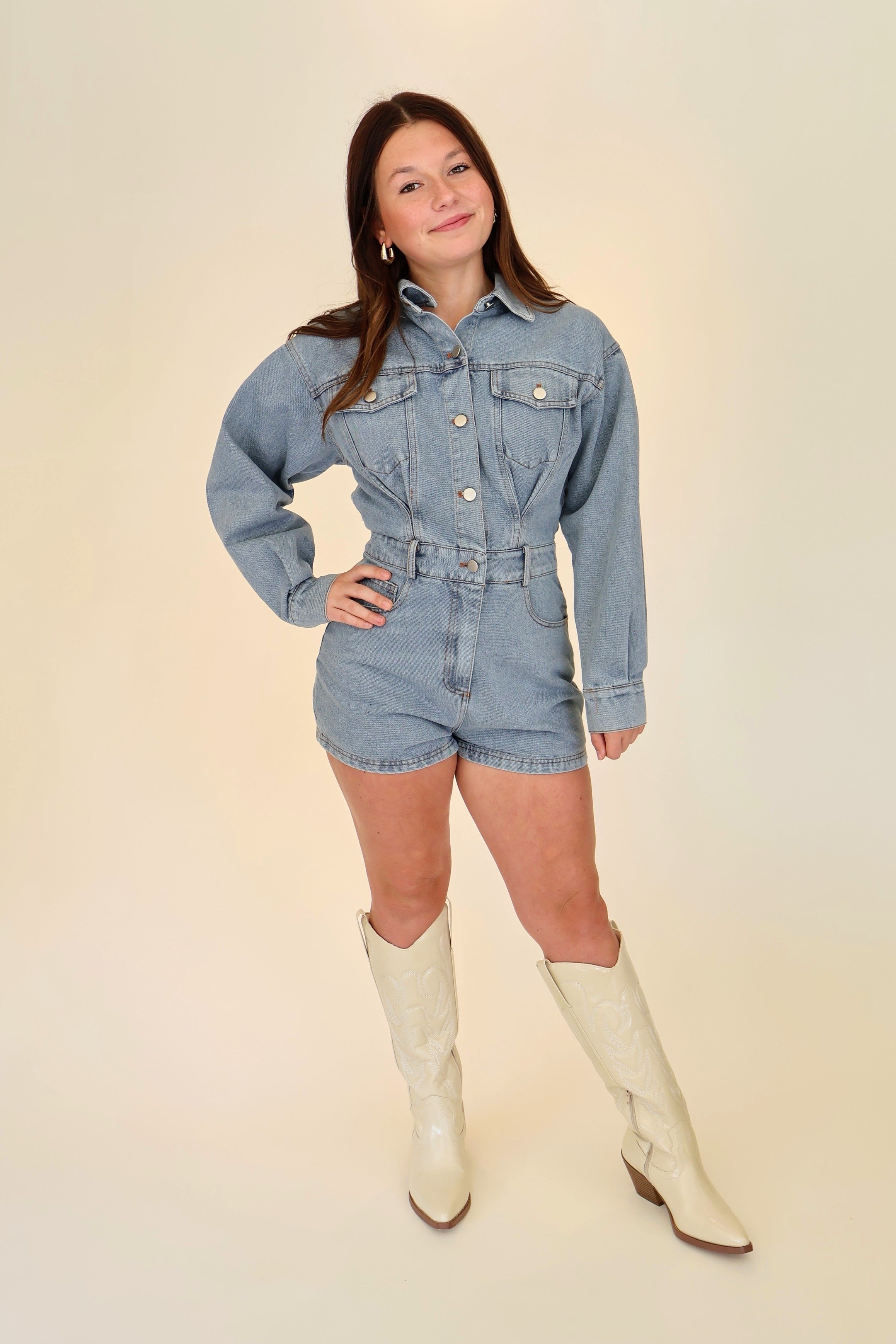 Long Sleeve Denim Romper