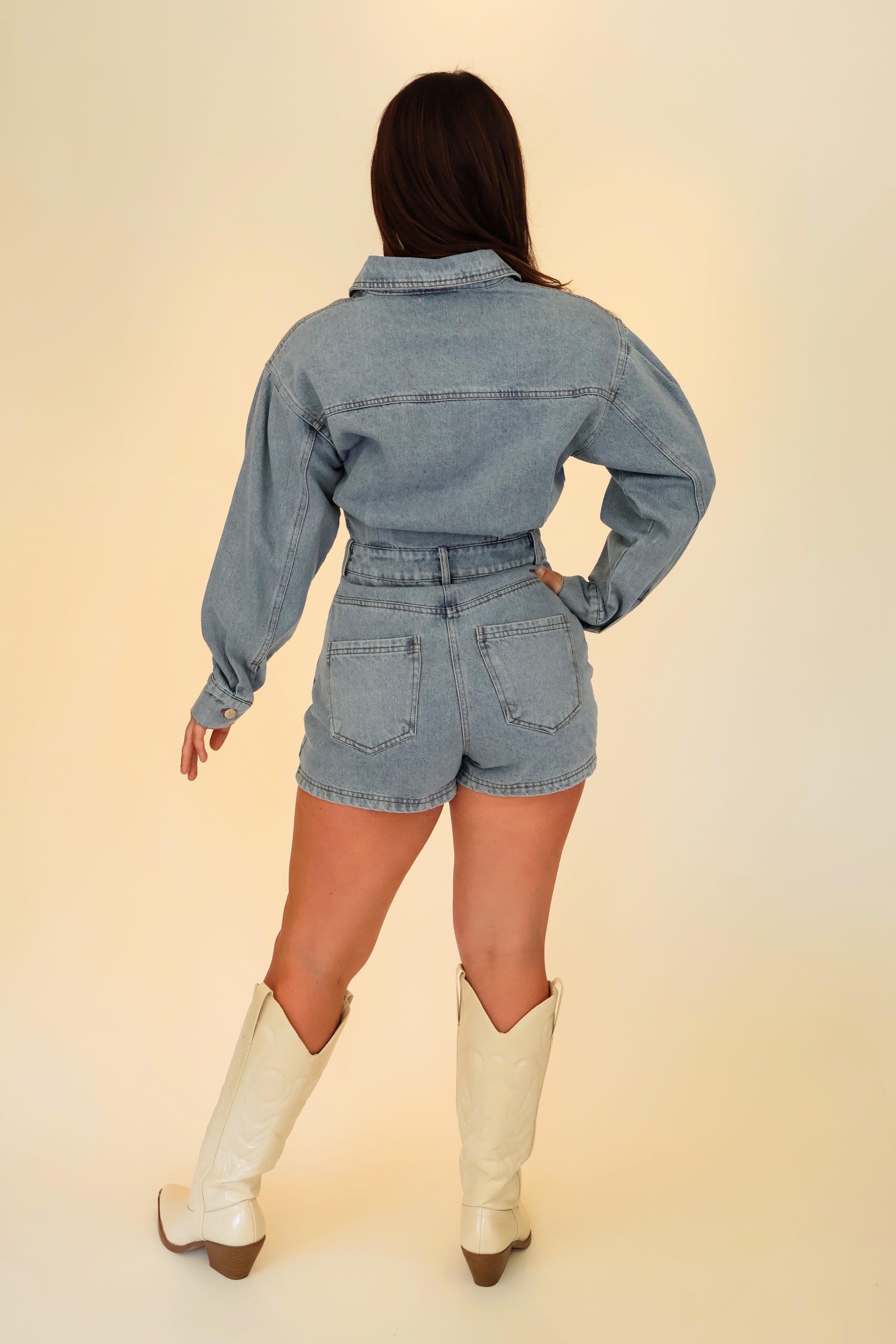 Long Sleeve Denim Romper