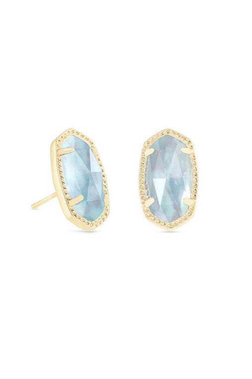 Ellie Gold Stud Earrings - Light Blue Illusion