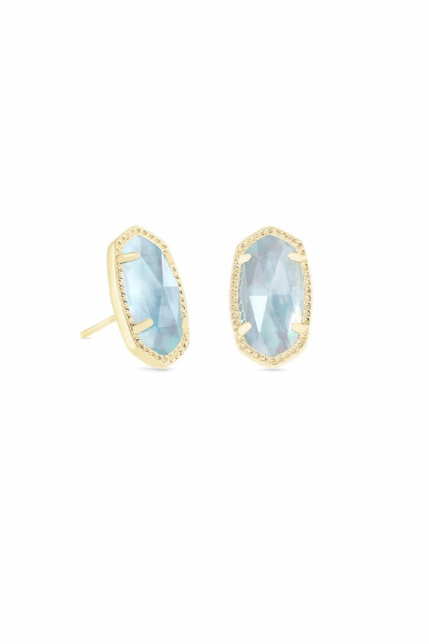 Ellie Gold Stud Earrings - Light Blue Illusion
