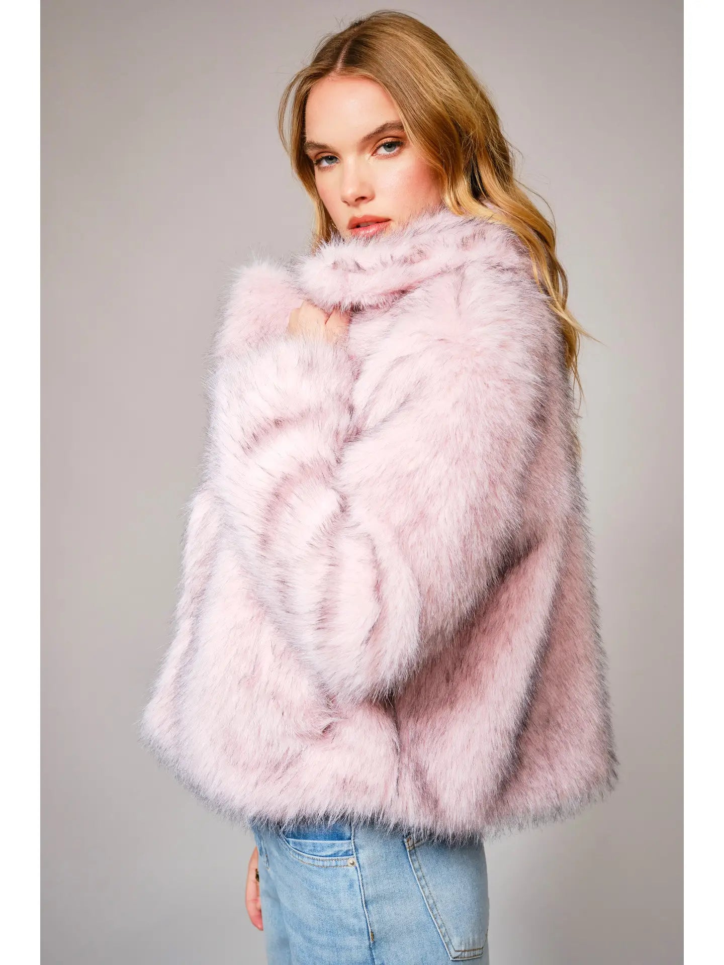 Faux Two-Tone Fur Coat